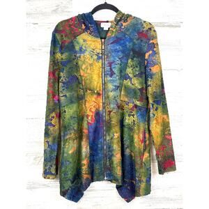 Kamana Womens L Multicolor Long Sleeve Casual Zip Up Relaxed Boho Hoodie Cozy